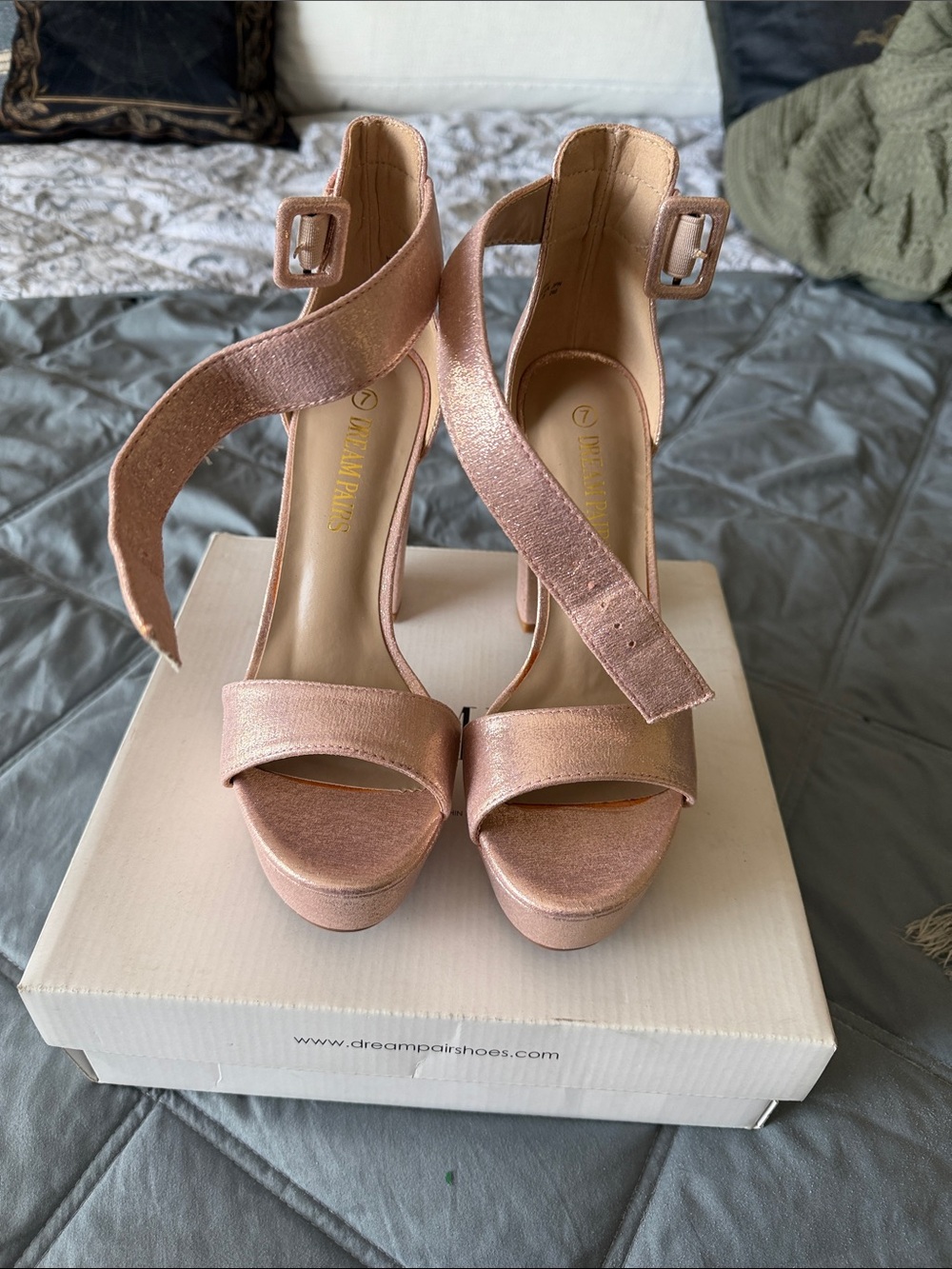 Dream Pairs Metallic Rose Sandal Heels with Ankle Strap